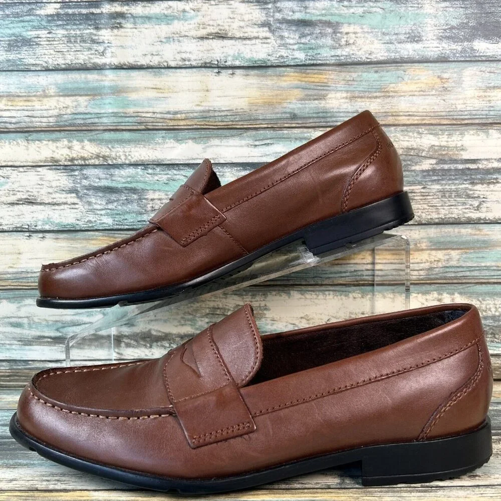 ROCKPORT Penny Loafer Shoes Mens Size 8.5M Brown Leather Dress Comfort Work